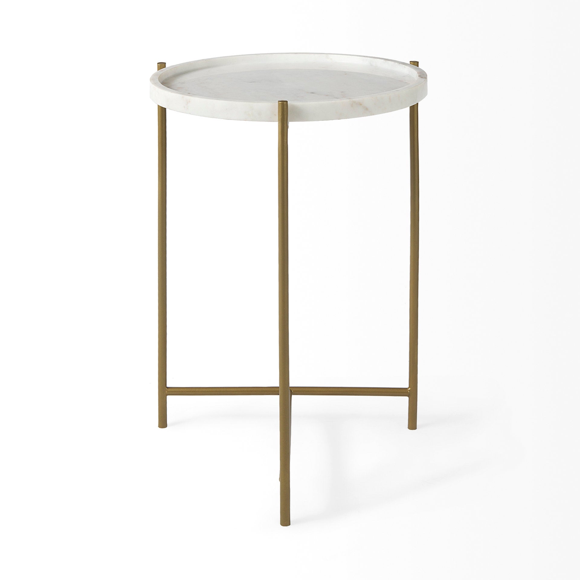 Stella White Round Marble Top W/Gold Base Accent Table