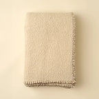 Blanket Stitch Wool Blend Throw, Ivory