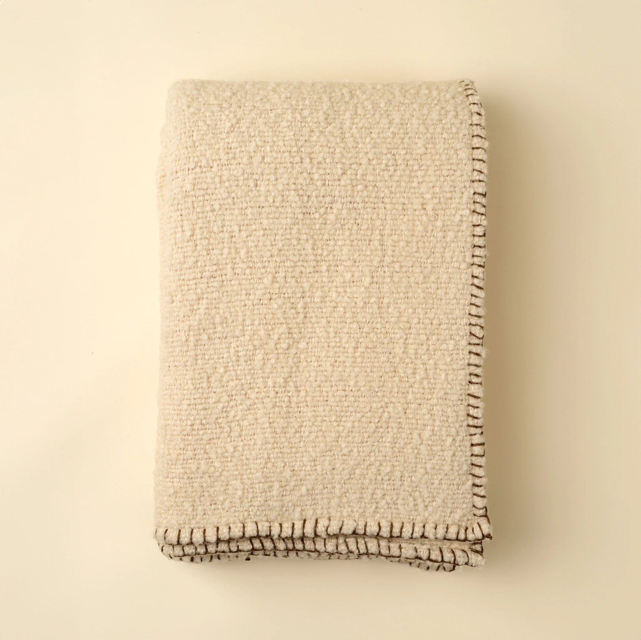 Blanket Stitch Wool Blend Throw, Ivory