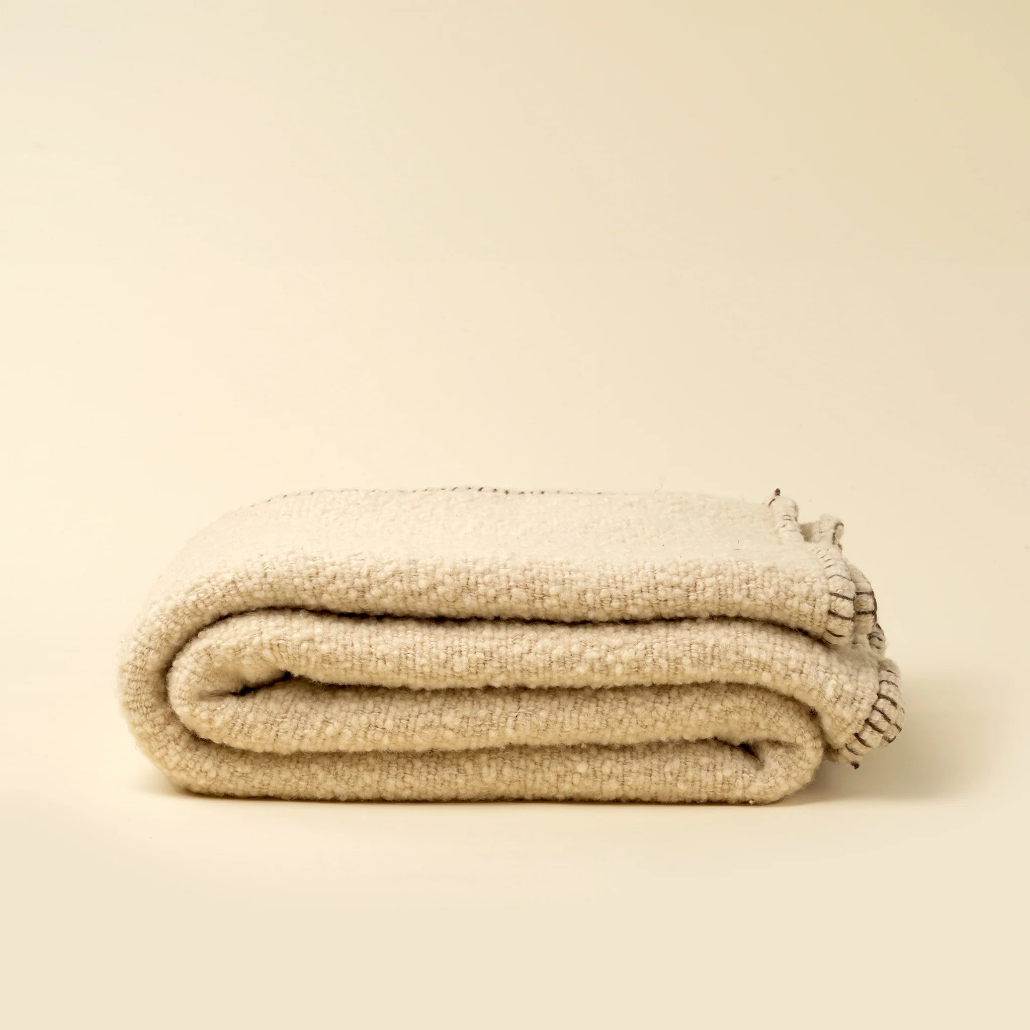 Blanket Stitch Wool Blend Throw, Ivory