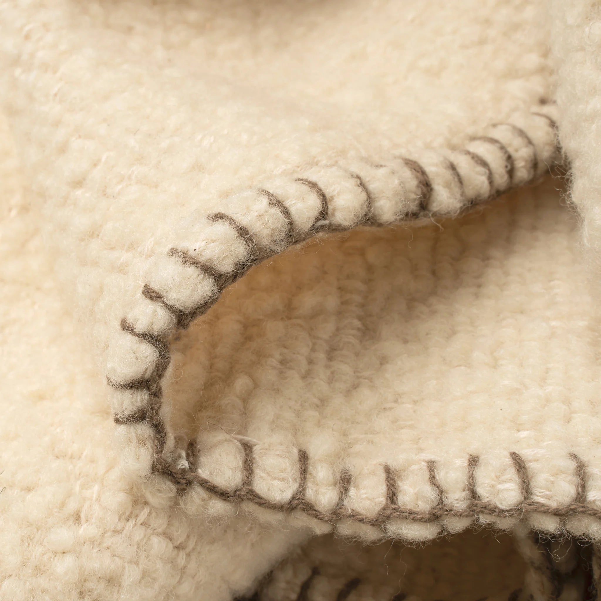 Blanket Stitch Wool Blend Throw, Ivory