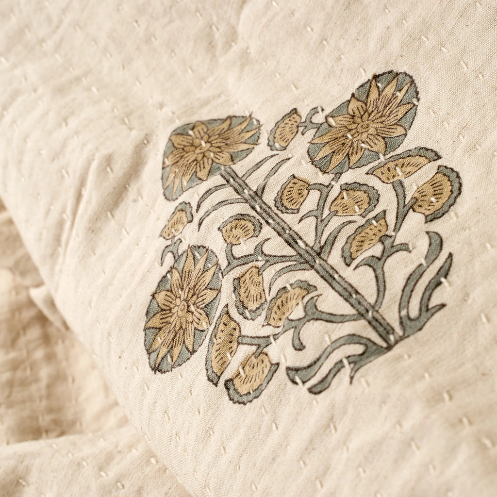 Senna Block Print Kantha Bed Blanket