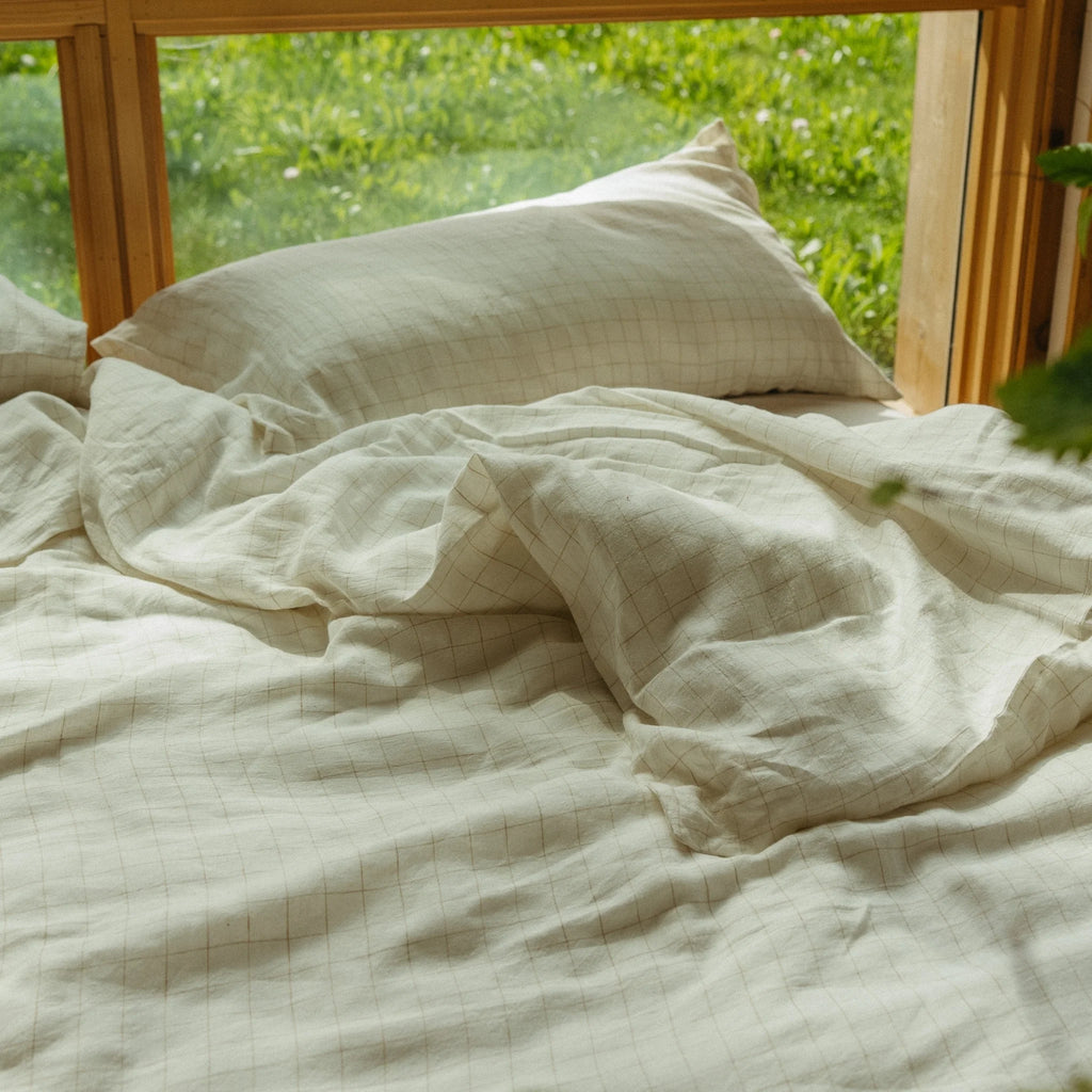Linen Check Duvet Set, Ivory