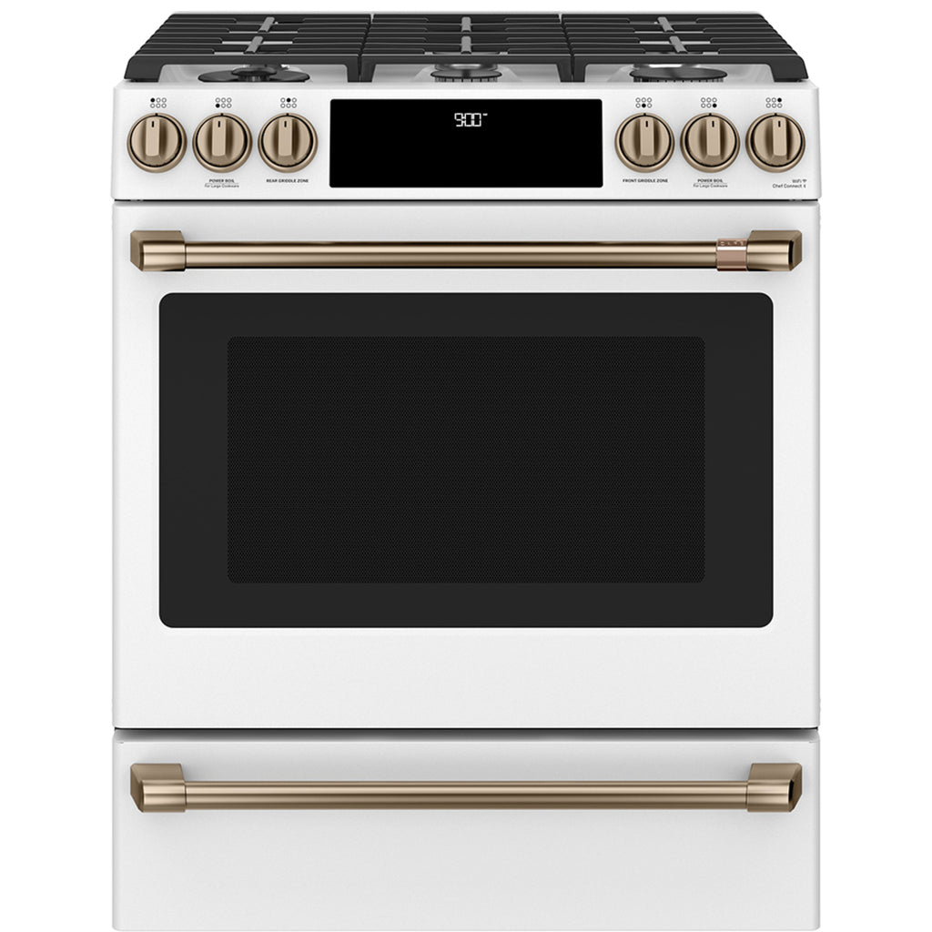 30" Slide-In Dual-Fuel Range with No-Preheat Air Fry in Matte White