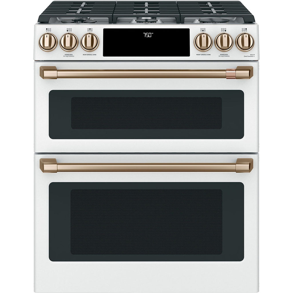 30" Double Oven Gas Range with No-Preheat Air Fry in Matte White