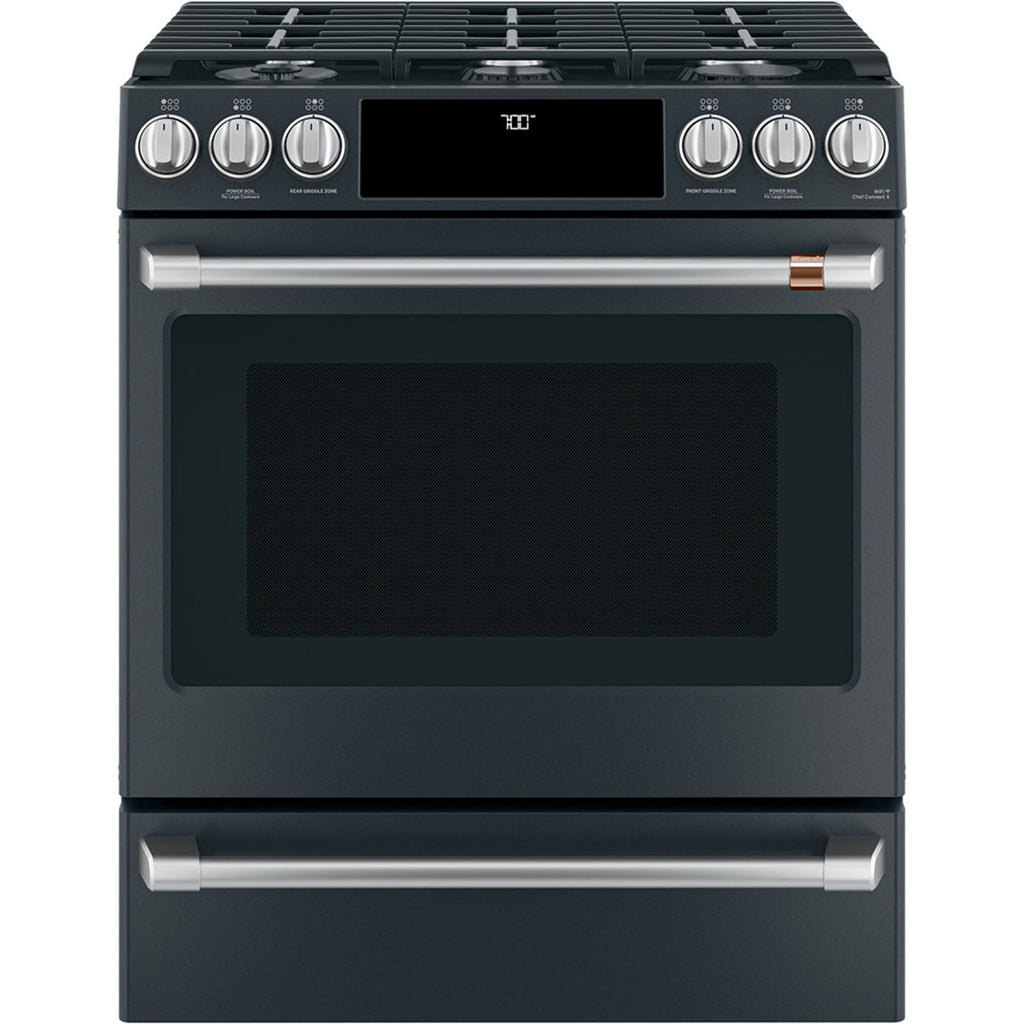 30" Slide-In Gas Range with Convection and No-Preheat Air Fry in Matte Black