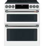 30" Induction Range with Double Oven and No-Preheat Air Fry in Matte White with Brushed Black hardware