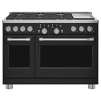 48" Smart Dual-Fuel Commercial-Style Range with No-Preheat Air Fry in Matte Black with Brushed Stainless hardware