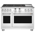 48" Smart Dual-Fuel Commercial-Style Range with No-Preheat Air Fry in Matte White with Brushed Stainless hardware