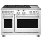 48" Smart Dual-Fuel Commercial-Style Range with No-Preheat Air Fry in Matte White with Brushed Stainless hardware