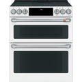 30" Slide-In Radiant Double Oven Range with No-Preheat Air Fry in Matte White with Brushed Stainless hardware