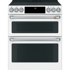 30" Slide-In Radiant Double Oven Range with No-Preheat Air Fry in Matte White with Brushed Stainless hardware