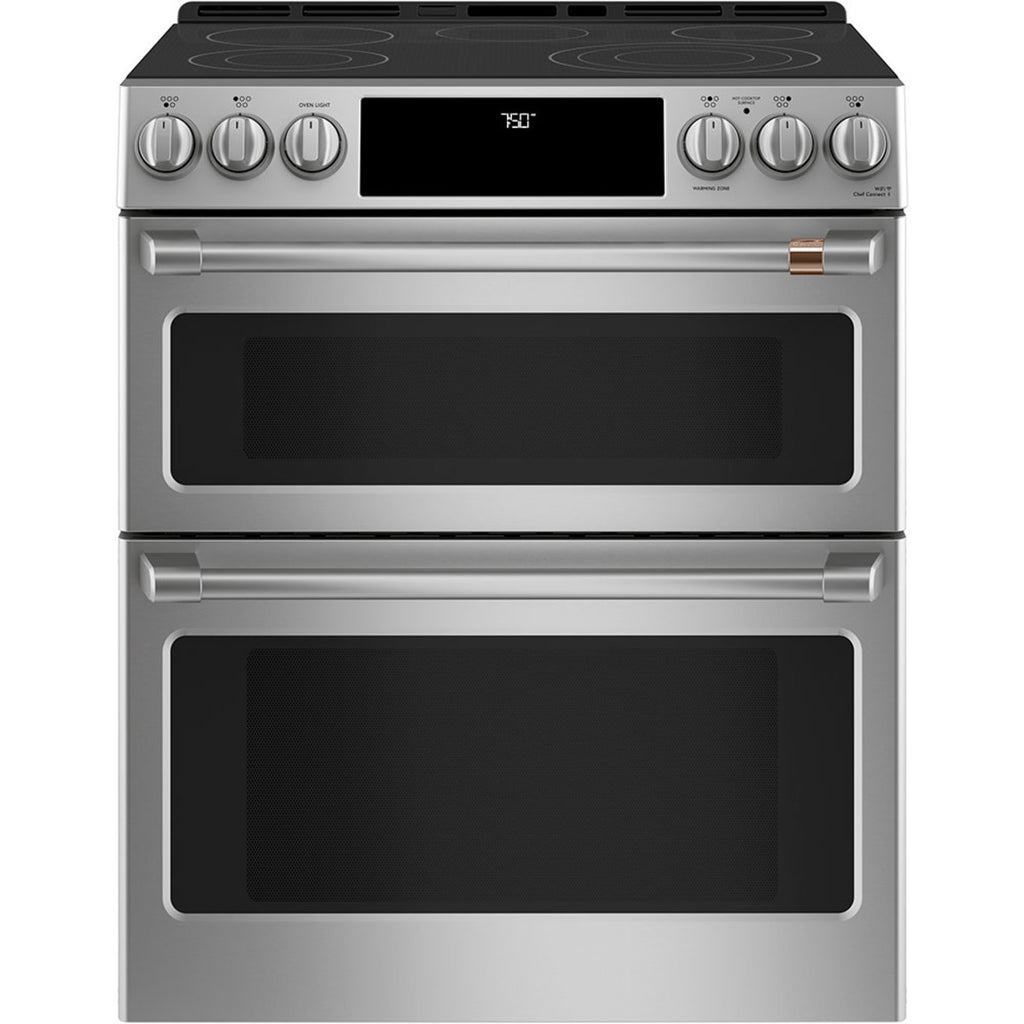 30" Slide-In Radiant Double Oven Range with No-Preheat Air Fry in Stainless Steel with Brushed Stainless hardware