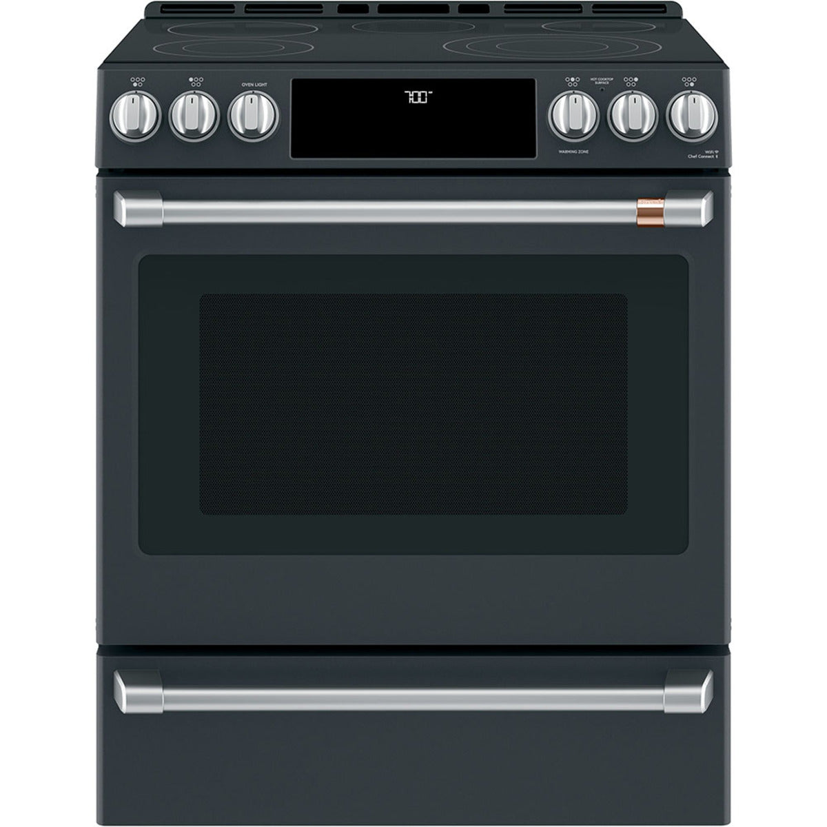 30" Slide-In Radiant Range with No-Preheat Air Fry in Matte Black with Brushed Stainless hardware