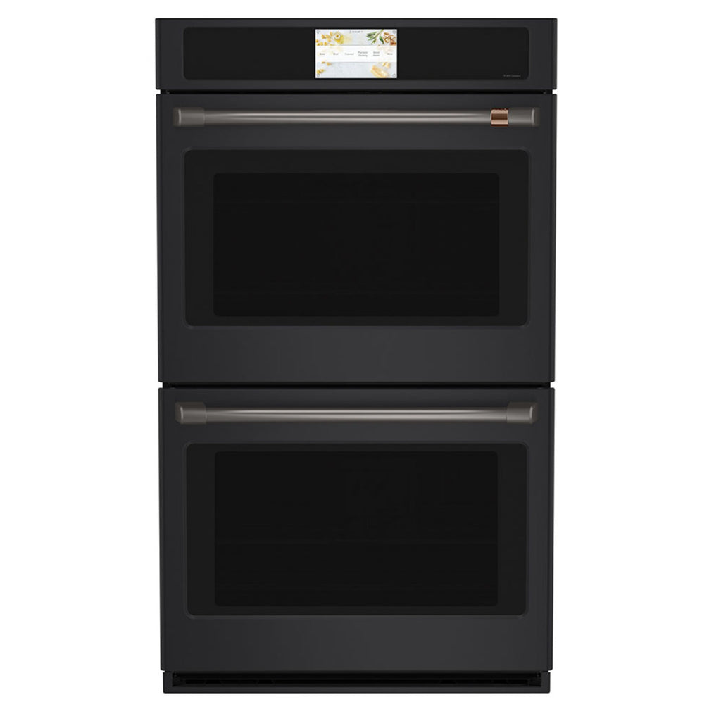 30" Built-In Convection Double Wall Oven in Matte Black with Brushed Black hardware