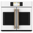 30" Built-In French-Door Single Convection Wall Oven in Matte White with Brushed Bronze hardware