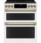 30" Induction Range with Double Oven and No-Preheat Air Fry in Matte White with Brushed Brass hardware