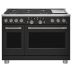 48" Smart Dual-Fuel Commercial-Style Range with No-Preheat Air Fry in Matte Black with Brushed Black hardware