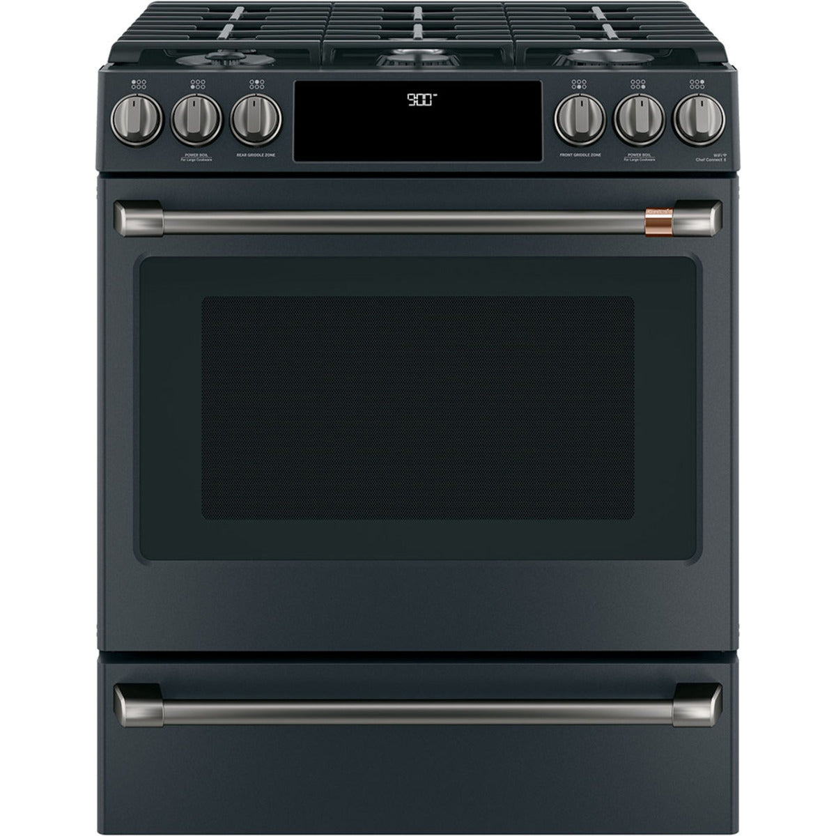 30" Slide-In Dual-Fuel Range with No-Preheat Air Fry in Matte Black with Brushed Black hardware
