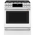 30" Slide-In Dual-Fuel Range with No-Preheat Air Fry in Matte White with Brushed Stainless hardware