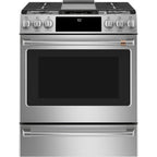 30" Slide-In Gas Range with Convection and No-Preheat Air Fry in Stainless Steel with Brushed Stainless hardware