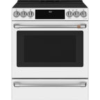 30" Induction Range with Warming Drawer and No-Preheat Air Fry in Matte White with Brushed Stainless hardware