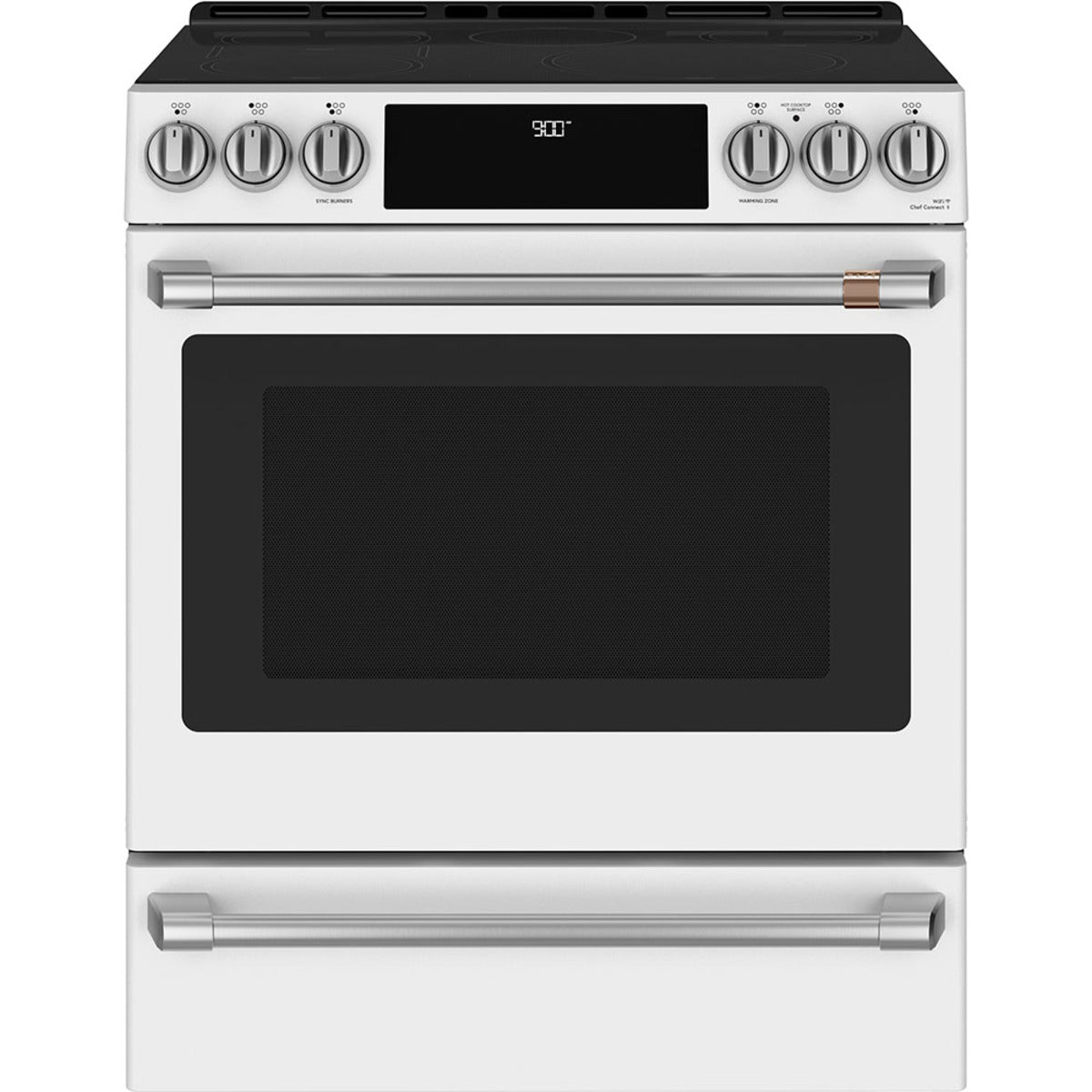 30" Induction Range with Warming Drawer and No-Preheat Air Fry in Matte White with Brushed Stainless hardware