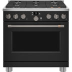 36" Smart All-Gas Commercial-Style Range with No-Preheat Air Fry in Matte Black with Brushed Black hardware