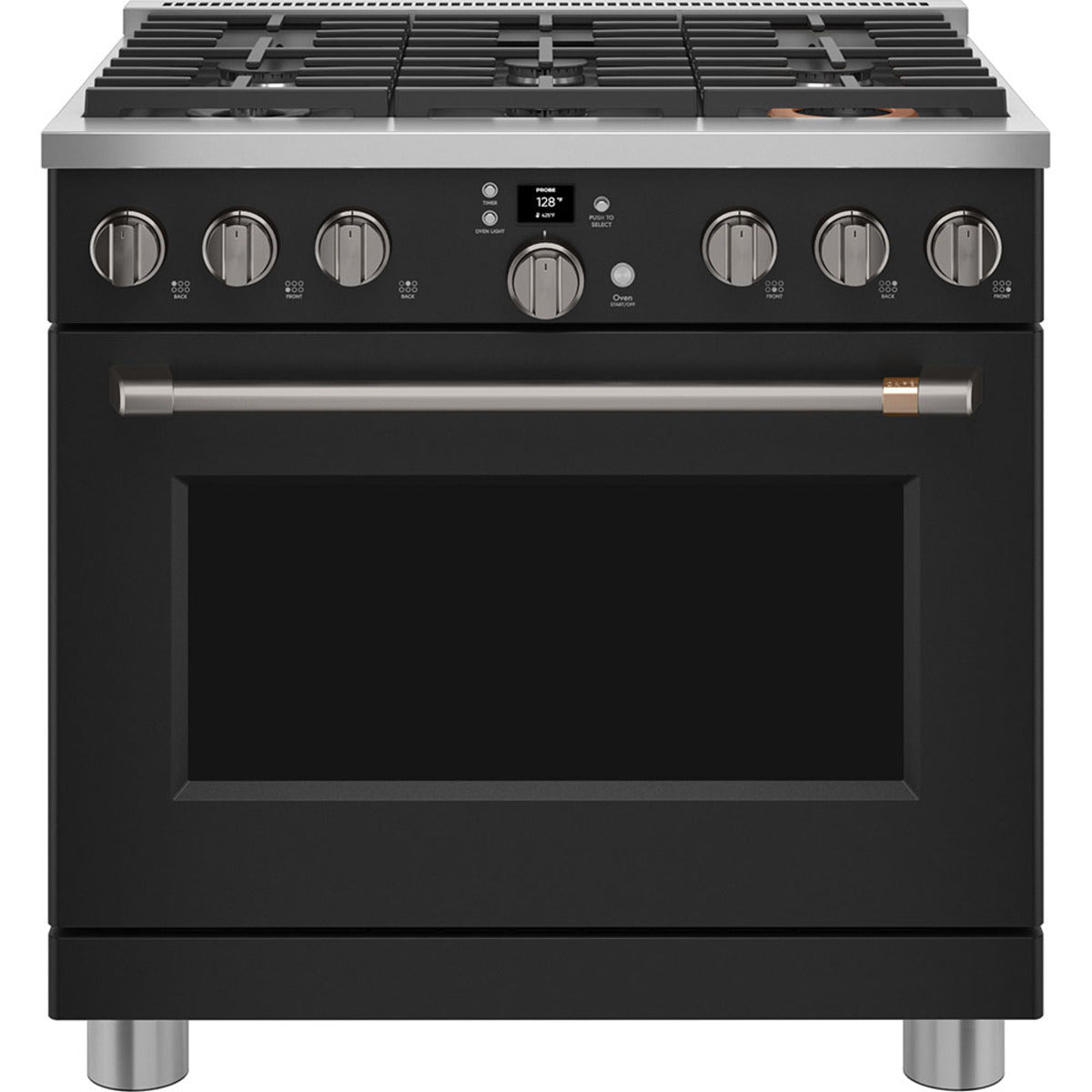 36" Smart All-Gas Commercial-Style Range with No-Preheat Air Fry in Matte Black with Brushed Black hardware