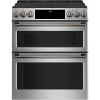 30" Slide-In Radiant Double Oven Range with No-Preheat Air Fry in Stainless Steel with Brushed Black hardware