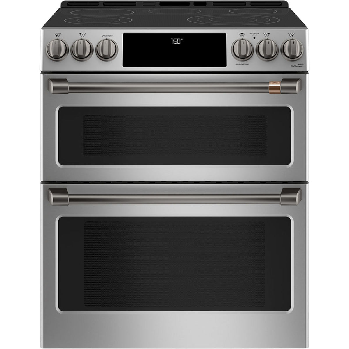 30" Slide-In Radiant Double Oven Range with No-Preheat Air Fry in Stainless Steel with Brushed Black hardware