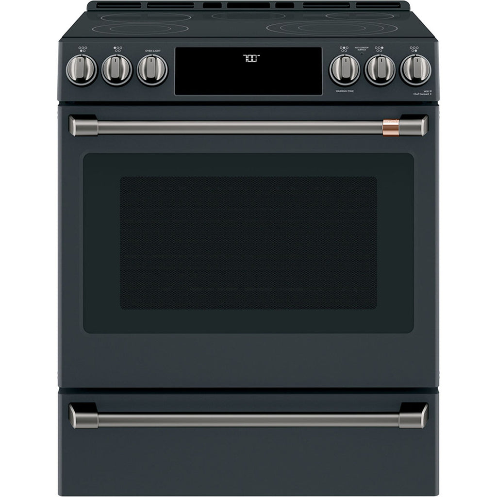 30" Slide-In Radiant Range with No-Preheat Air Fry in Matte Black with Brushed Black hardware