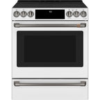30" Slide-In Radiant Range with No-Preheat Air Fry in Matte White with Brushed Black hardware