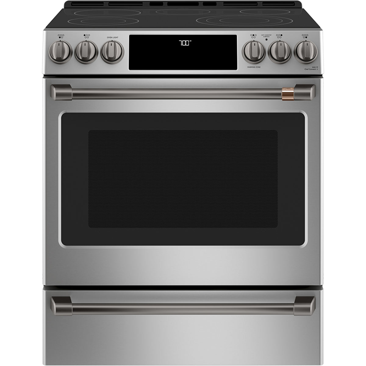 30" Slide-In Radiant Range with No-Preheat Air Fry in Stainless Steel with Brushed Black hardware