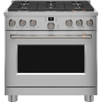36" Smart All-Gas Commercial-Style Range with No-Preheat Air Fry in Stainless Steel with Brushed Black hardware