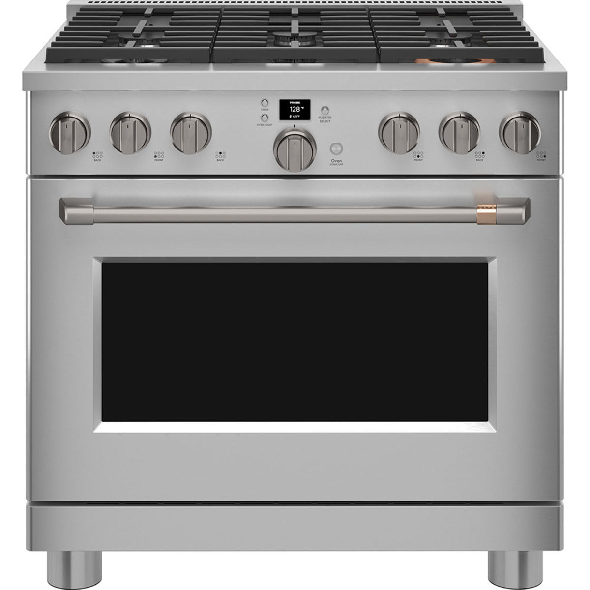 36" Smart All-Gas Commercial-Style Range with No-Preheat Air Fry in Stainless Steel with Brushed Black hardware