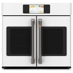 30" Built-In French-Door Single Convection Wall Oven in Matte White with Brushed Black hardware