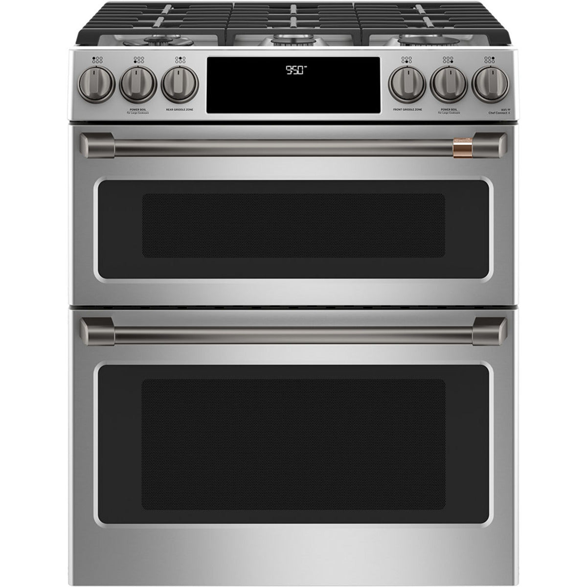 30" Dual-Fuel Range with Double Oven and No-Preheat Air Fry in Stainless Steel with Brushed Black hardware