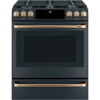 30" Slide-In Dual-Fuel Range with No-Preheat Air Fry in Matte Black with Brushed Bronze hardware