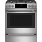 30" Slide-In Dual-Fuel Range with No-Preheat Air Fry in Stainless Steel with Brushed Black hardware