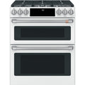 30" Double Oven Gas Range with No-Preheat Air Fry in Matte White with Brushed Stainless hardware