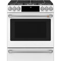 30" Slide-In Gas Range with Convection and No-Preheat Air Fry in Matte White with Brushed Stainless hardware