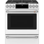 30" Slide-In Gas Range with Convection and No-Preheat Air Fry in Matte White with Brushed Stainless hardware