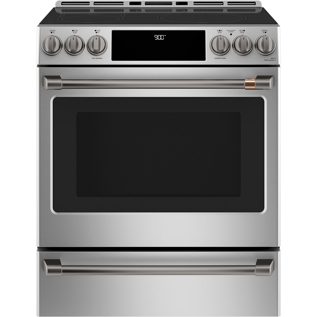 30" Induction Range with Warming Drawer and No-Preheat Air Fry in Stainless Steel with Brushed Black hardware