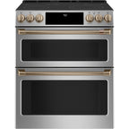 30" Slide-In Radiant Double Oven Range with No-Preheat Air Fry in Stainless Steel with Brushed Bronze hardware