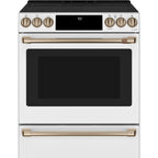 30" Slide-In Radiant Range with No-Preheat Air Fry in Matte White with Brushed Bronze hardware