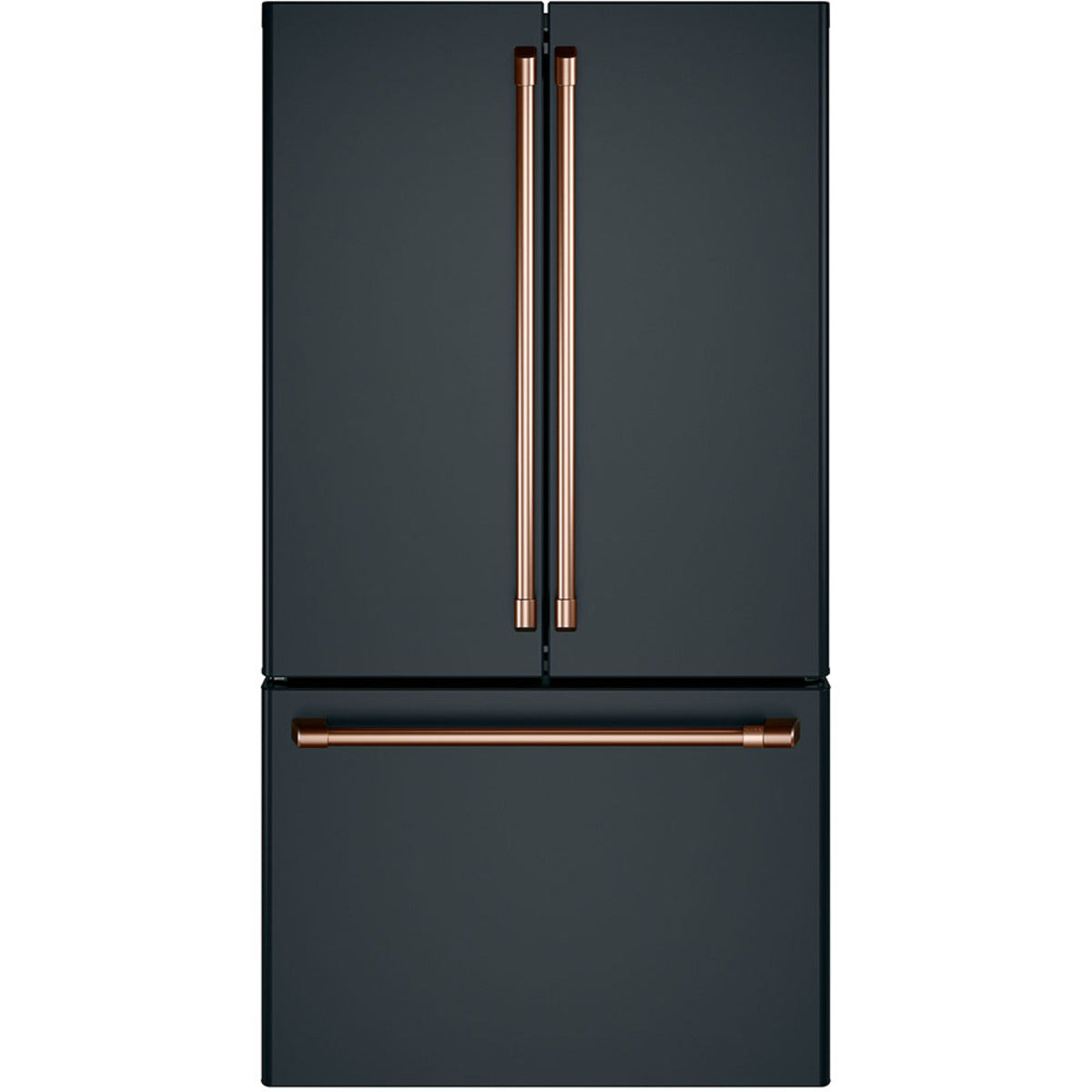 23.1 Cu. Ft. Counter-Depth French-Door Refrigerator in Matte Black with Brushed Copper hardware