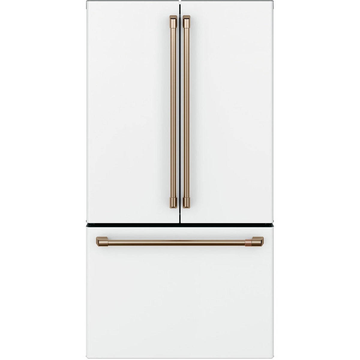 23.1 Cu. Ft. Counter-Depth French-Door Refrigerator in Matte White with Brushed Bronze hardware