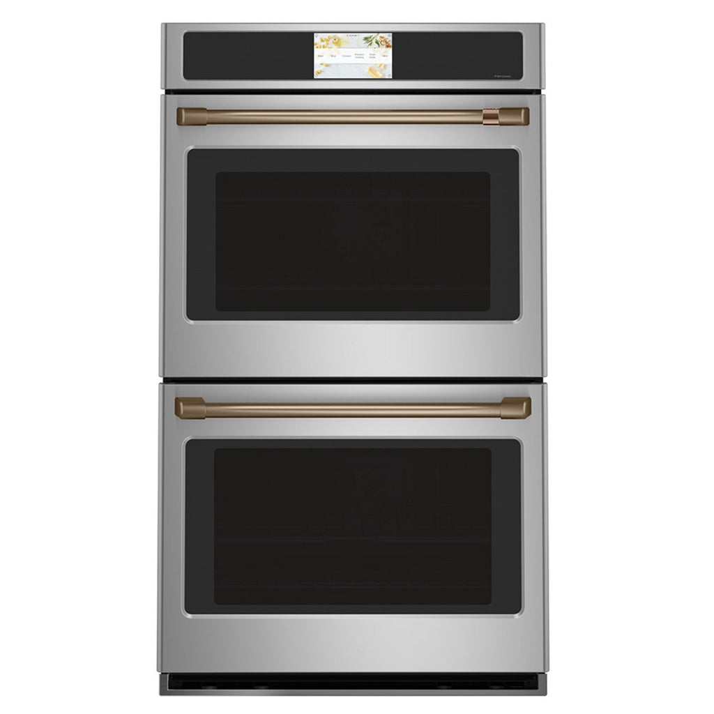 30" Built-In Convection Double Wall Oven in Stainless Steel with Brushed Bronze hardware