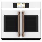 30" Built-In French-Door Single Convection Wall Oven in Matte White with Brushed Copper hardware